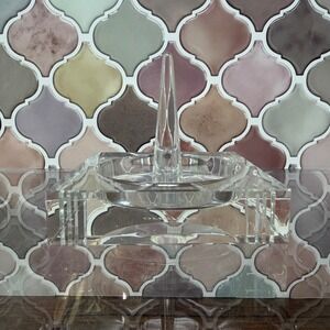 Orrefors Sweden Signed Crystal "Ice Block" Ring Holder Spire & Trinket Dish